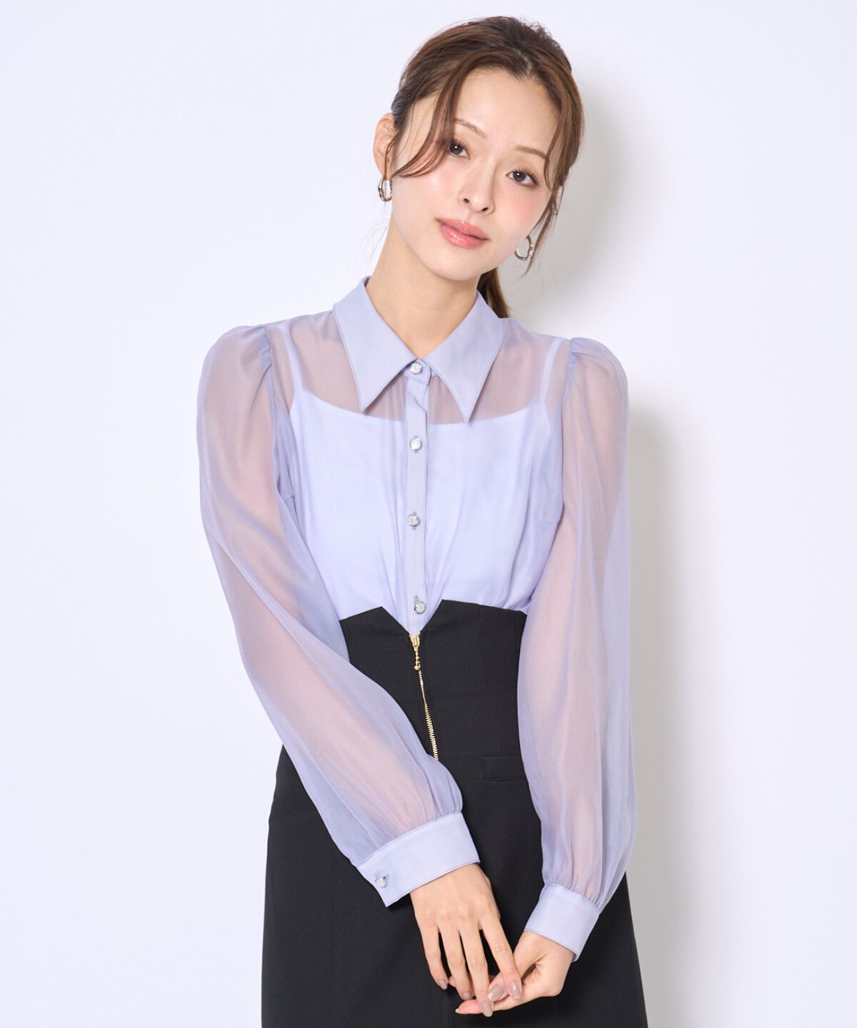 アンドクチュール「バタフライリボンシアー長袖ブラウス」|シャツ・ブラウス|