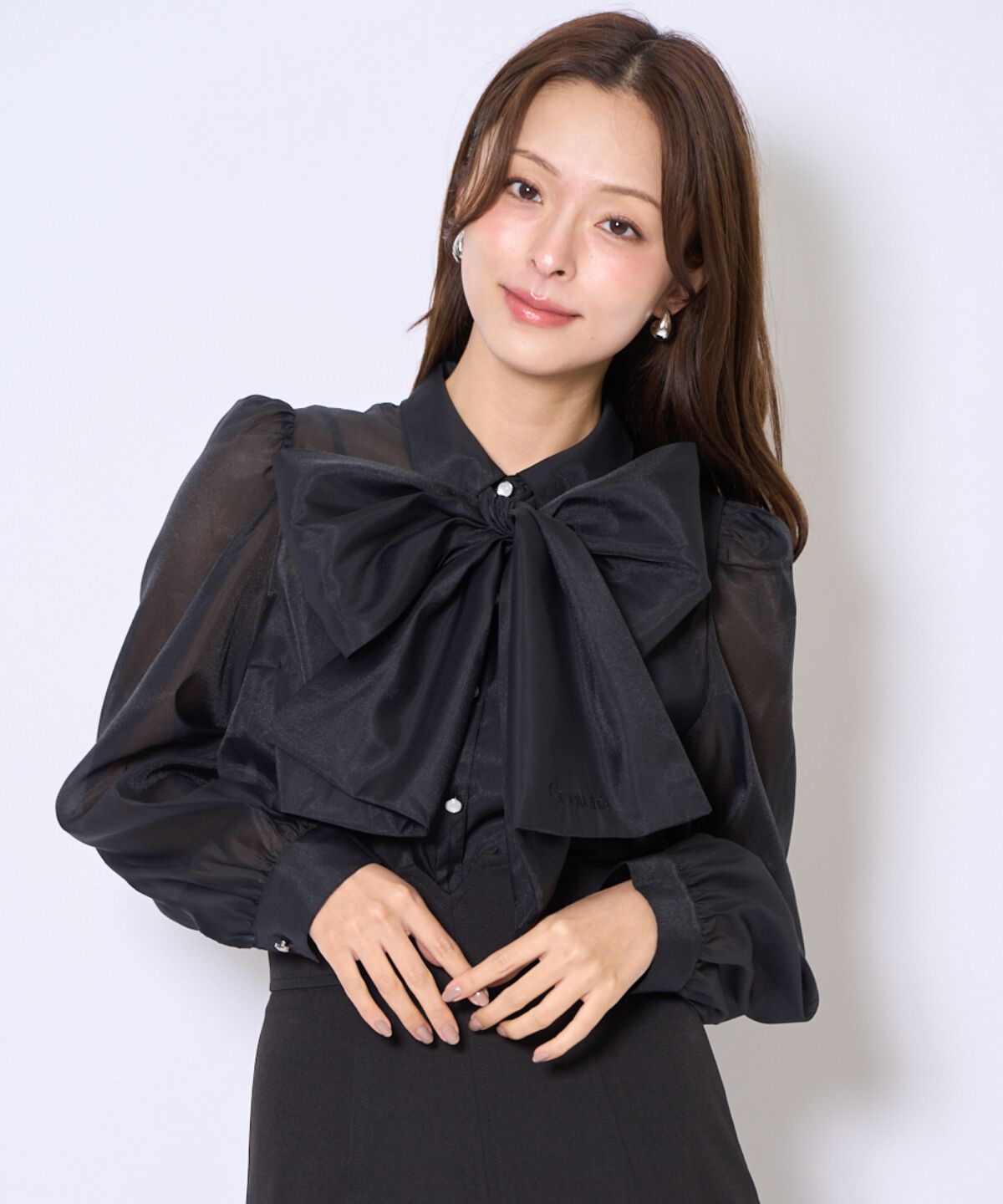 アンドクチュール「バタフライリボンシアー長袖ブラウス」|シャツ・ブラウス|ブラック