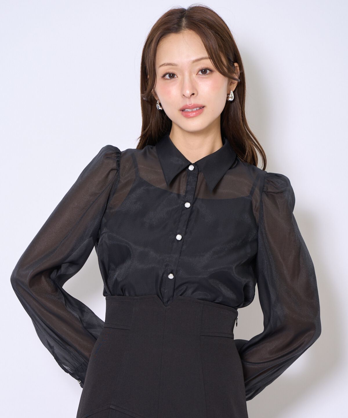 アンドクチュール「バタフライリボンシアー長袖ブラウス」|シャツ・ブラウス|