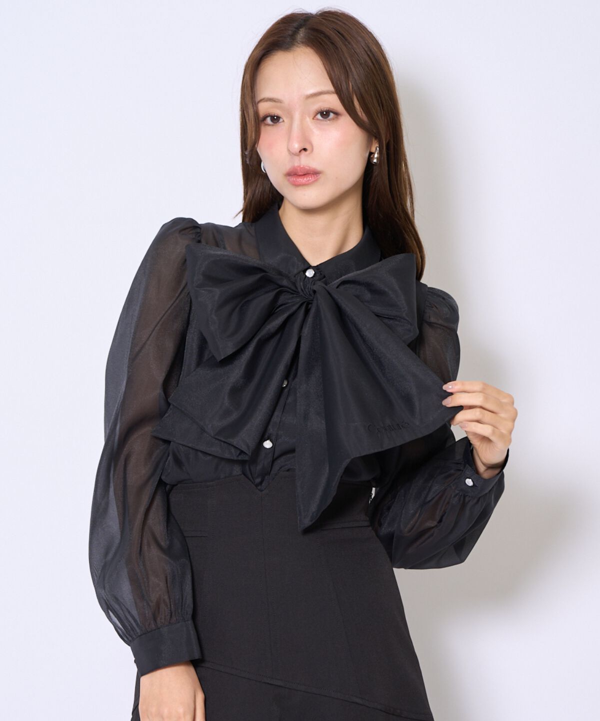 アンドクチュール「バタフライリボンシアー長袖ブラウス」|シャツ・ブラウス|