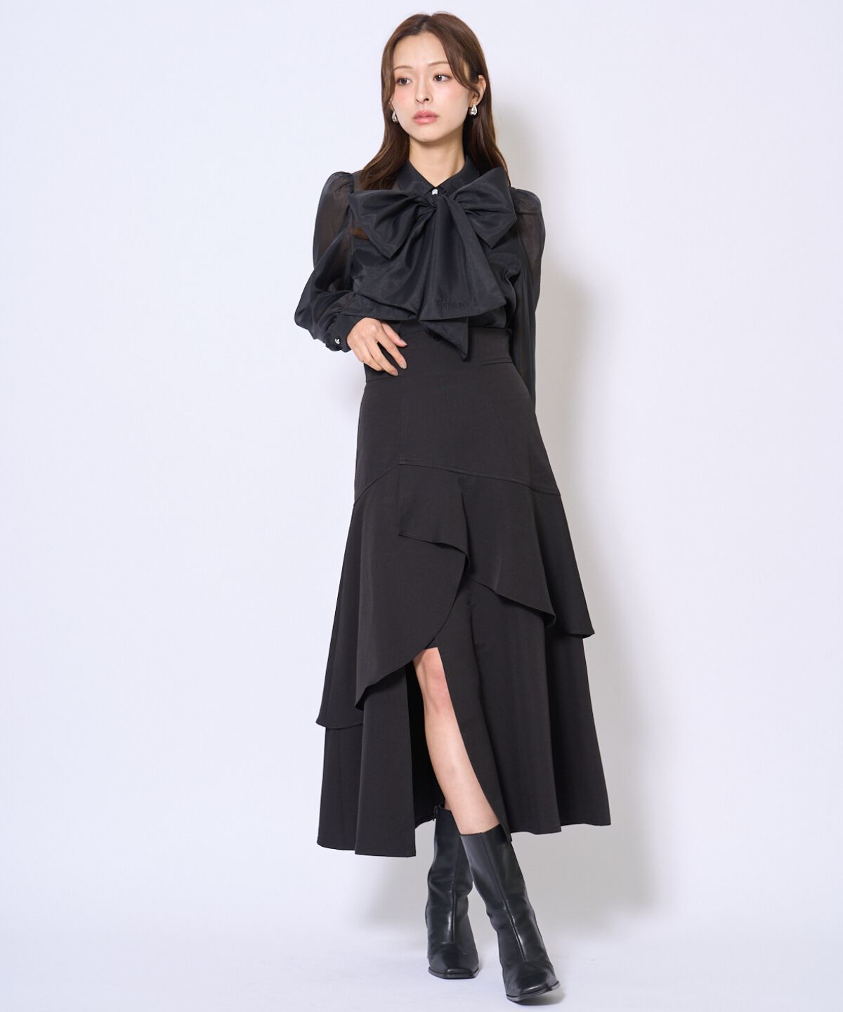 アンドクチュール「バタフライリボンシアー長袖ブラウス」|シャツ・ブラウス|