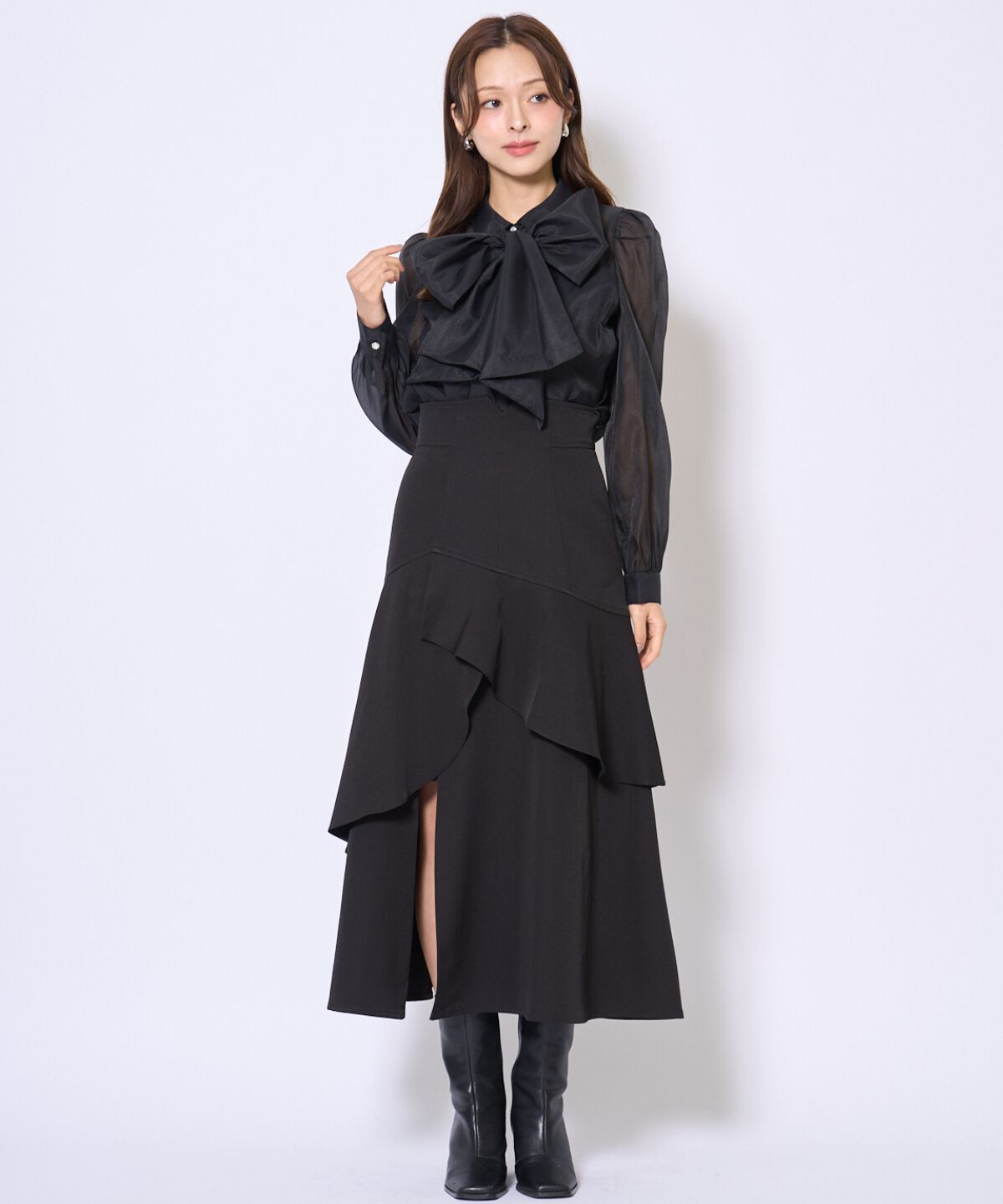 アンドクチュール「バタフライリボンシアー長袖ブラウス」|シャツ・ブラウス|