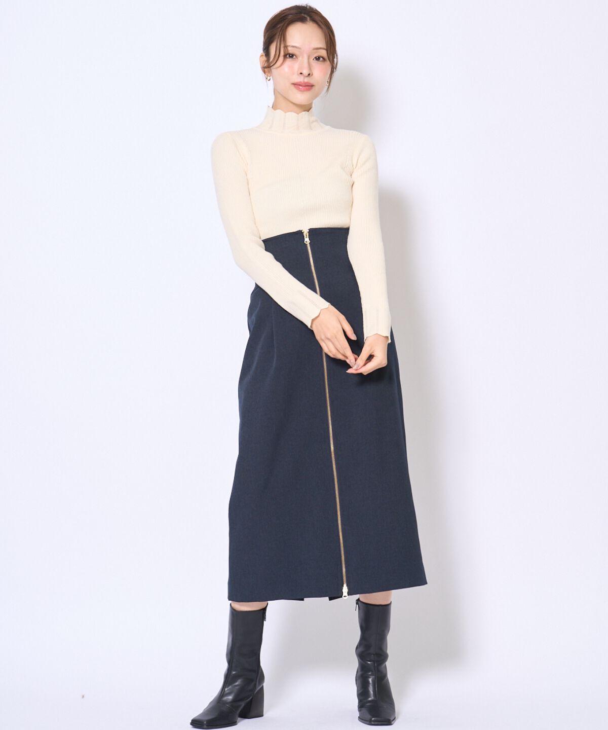 アンドクチュール「センターZIPスカート」|タイト|