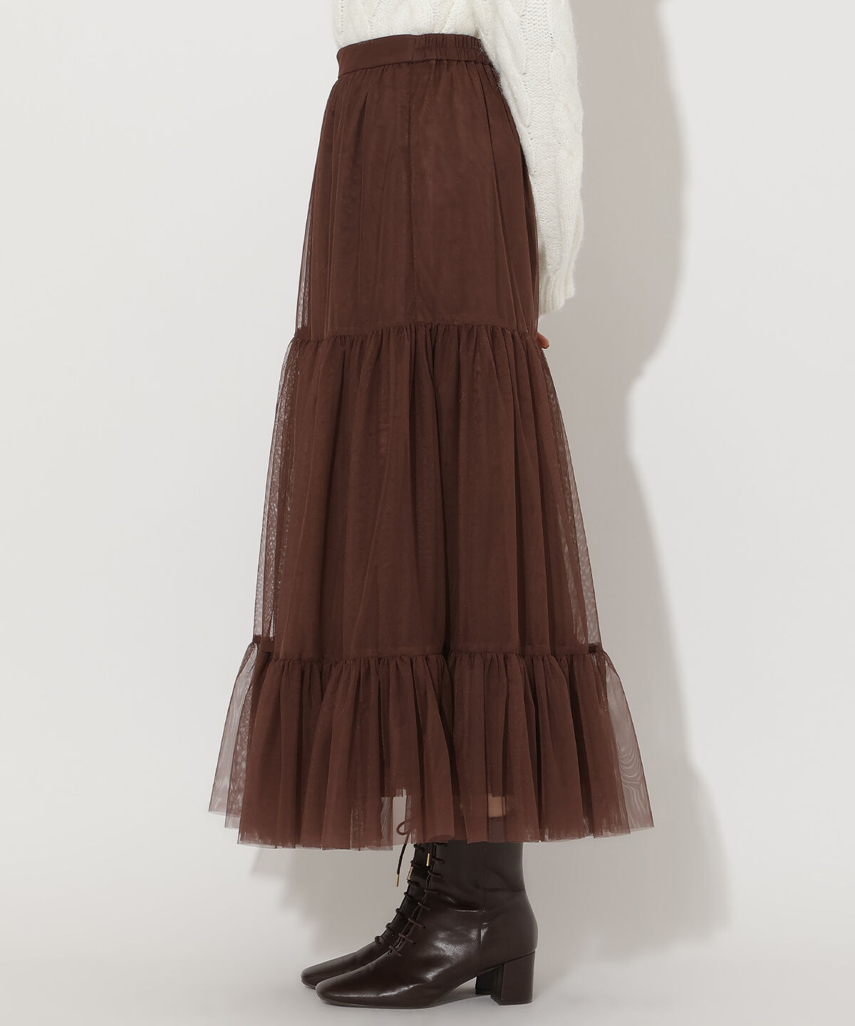 アンドクチュール「チュールティアードギャザースカート」|フレア|