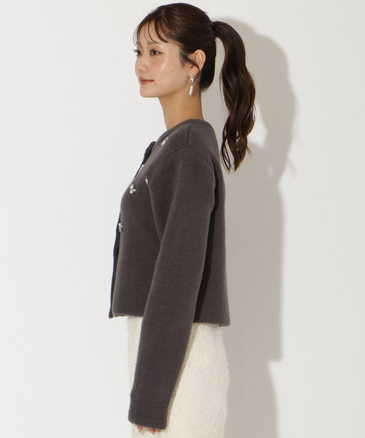 アンドクチュール「ビジュー付きニットカーディガン」|カーディガン|