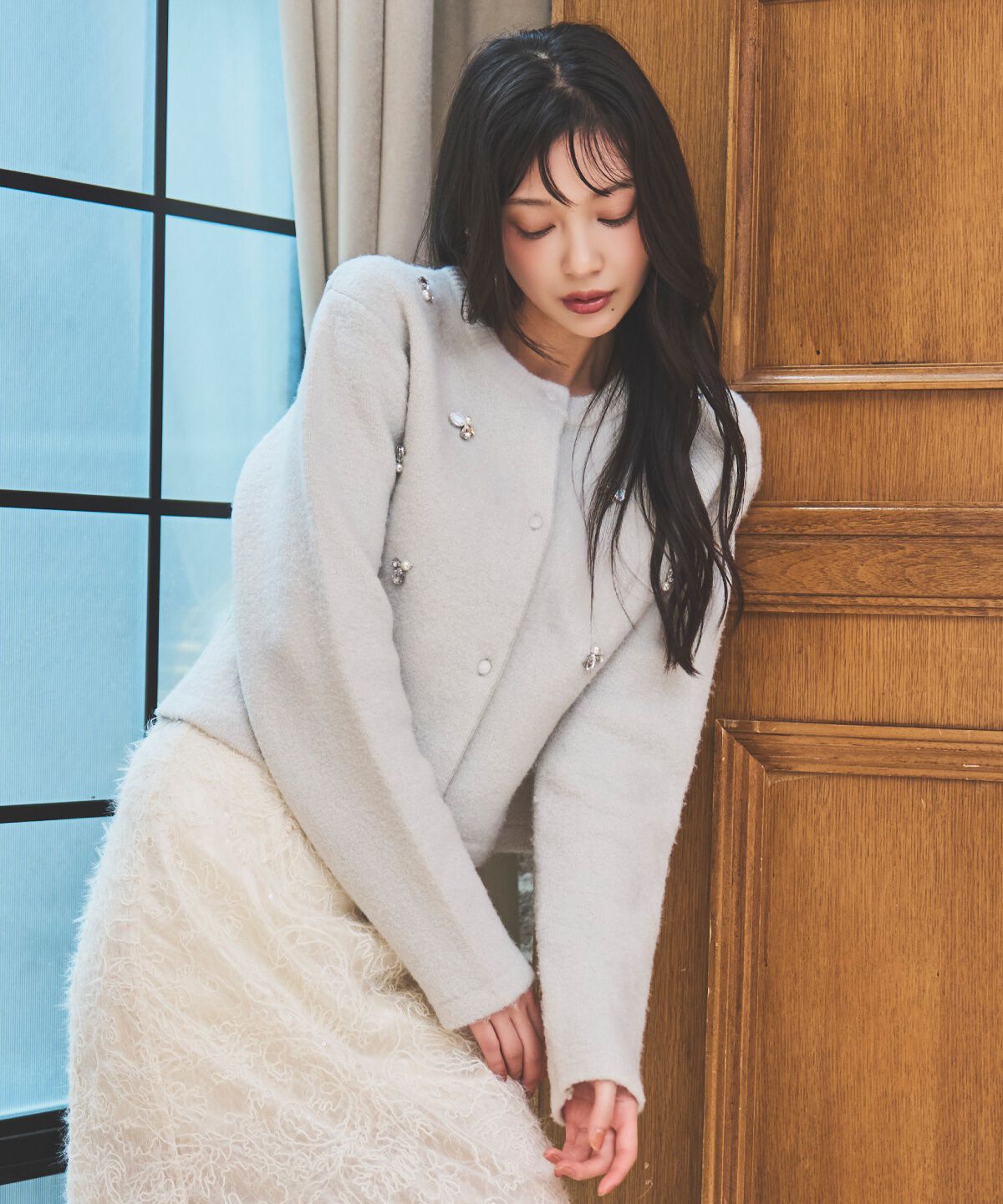 アンドクチュール「ビジュー付きニットカーディガン」|カーディガン|