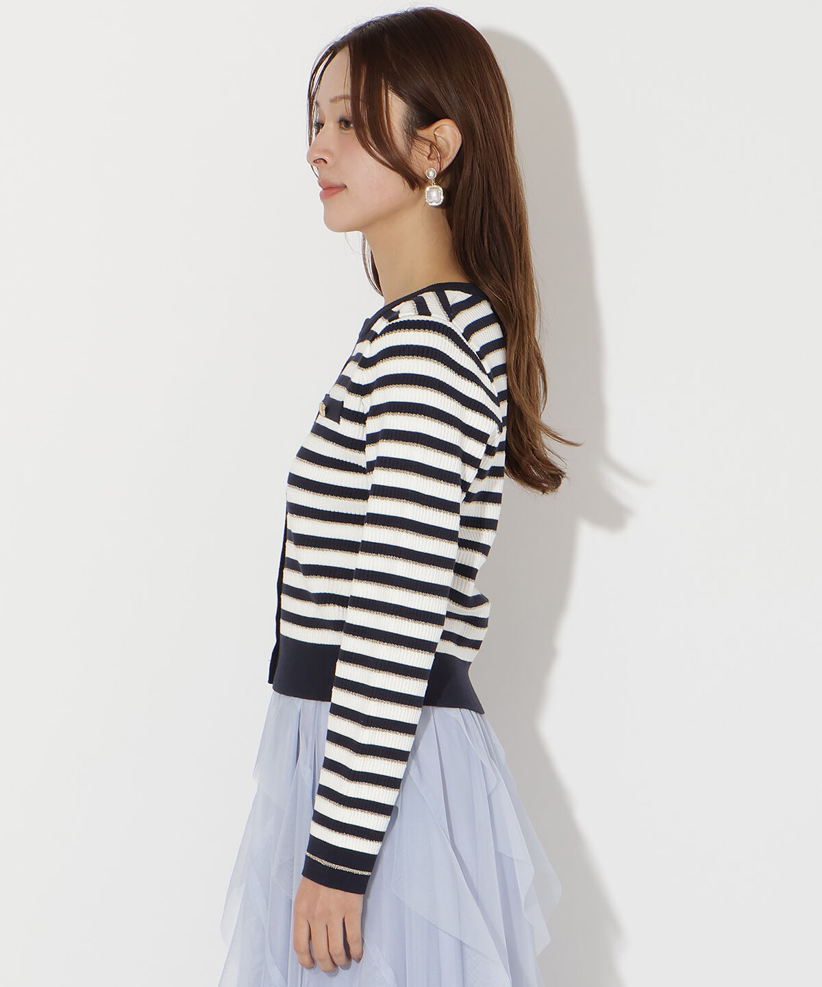 アンドクチュール「ラメボーダーニットカーディガン」|カーディガン|