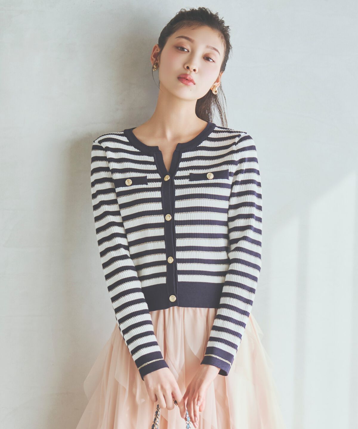 アンドクチュール「ラメボーダーニットカーディガン」|カーディガン|