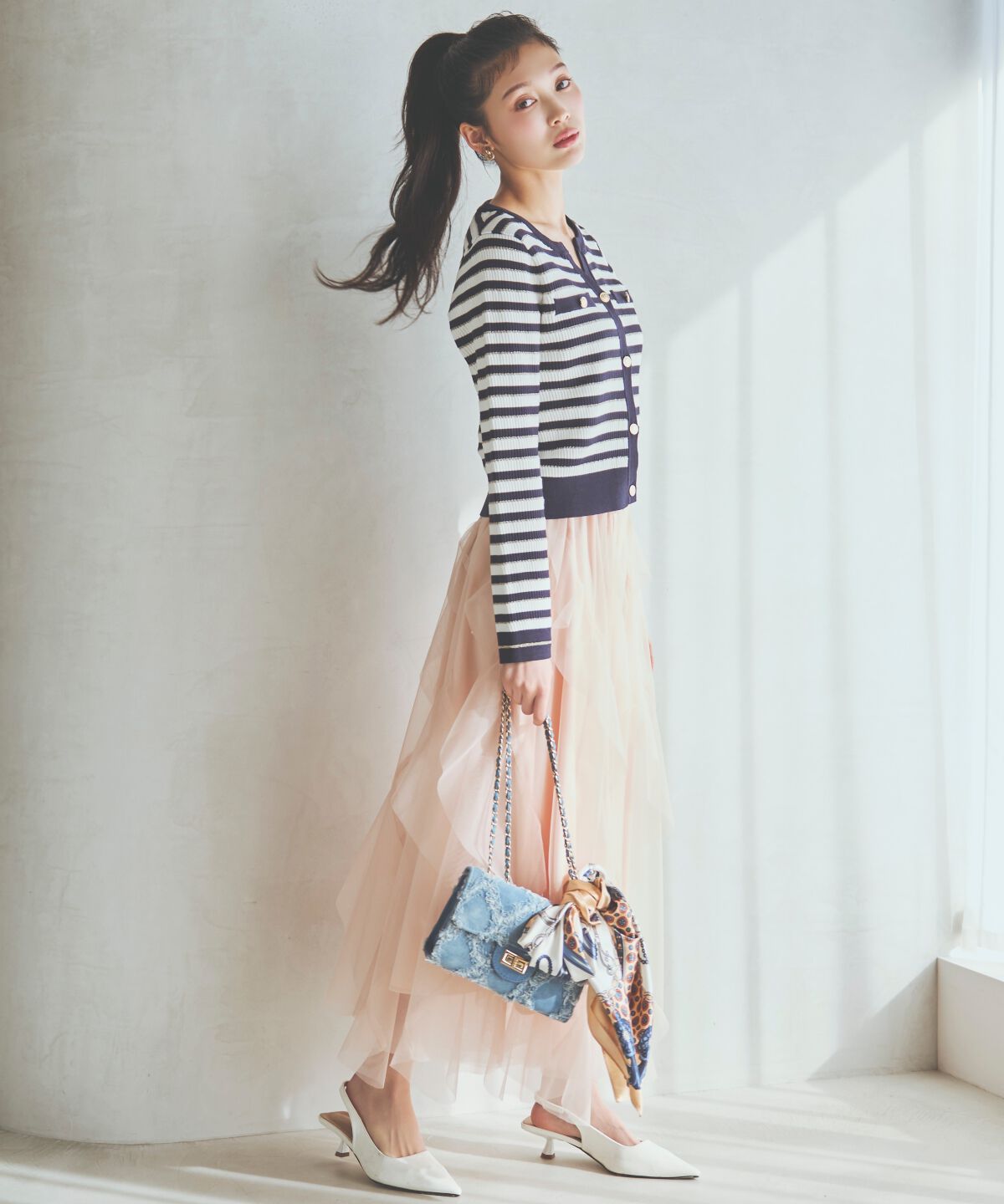 アンドクチュール「ラッフルフリルチュールスカート」|フレア|