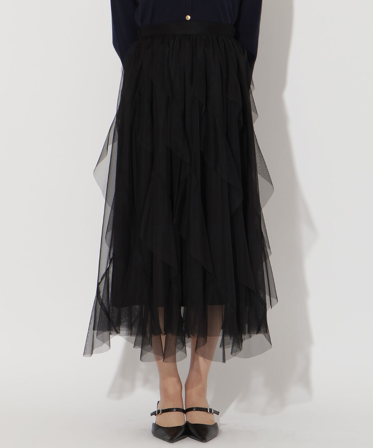 アンドクチュール「ラッフルフリルチュールスカート」|フレア|