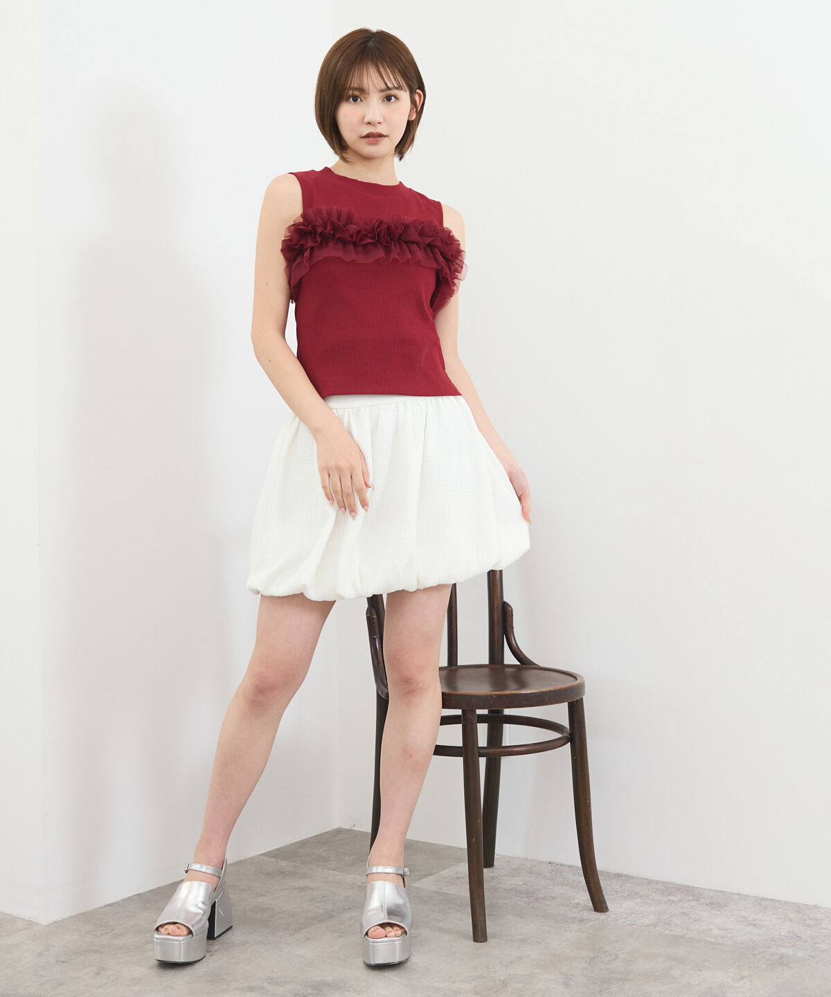 REDYAZEL「チュールフリルラインカットソー」|キャミソール|