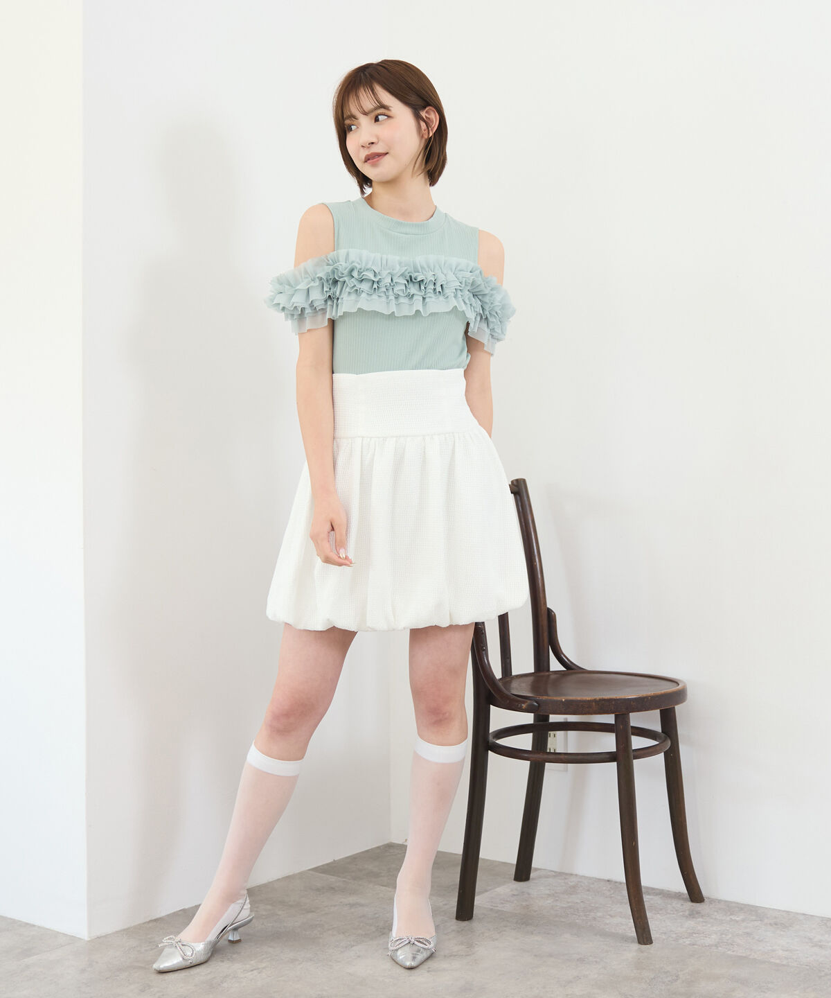 REDYAZEL「チュールフリルラインカットソー」|キャミソール|