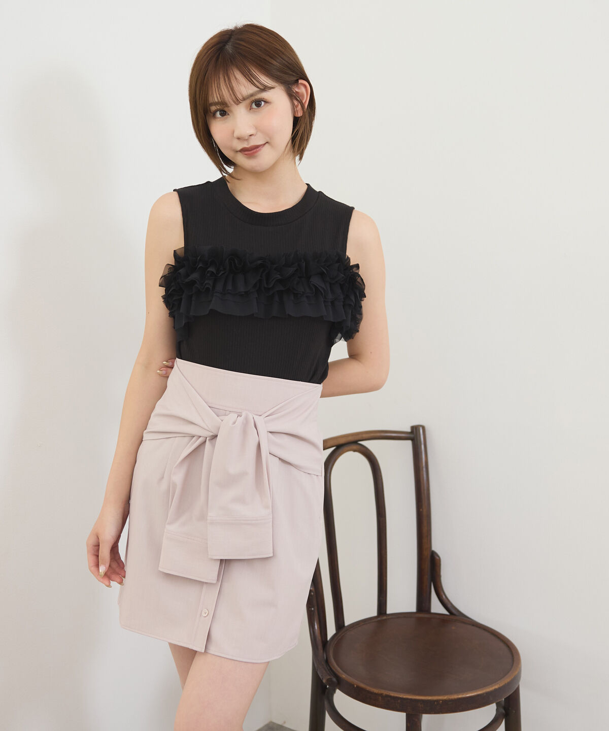 REDYAZEL「チュールフリルラインカットソー」|キャミソール|