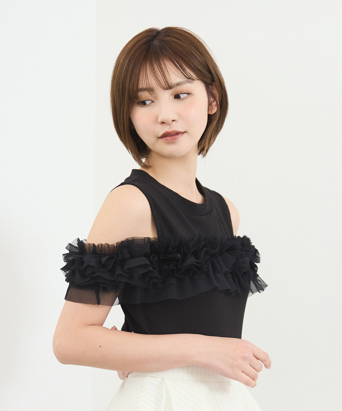 REDYAZEL「チュールフリルラインカットソー」|キャミソール|