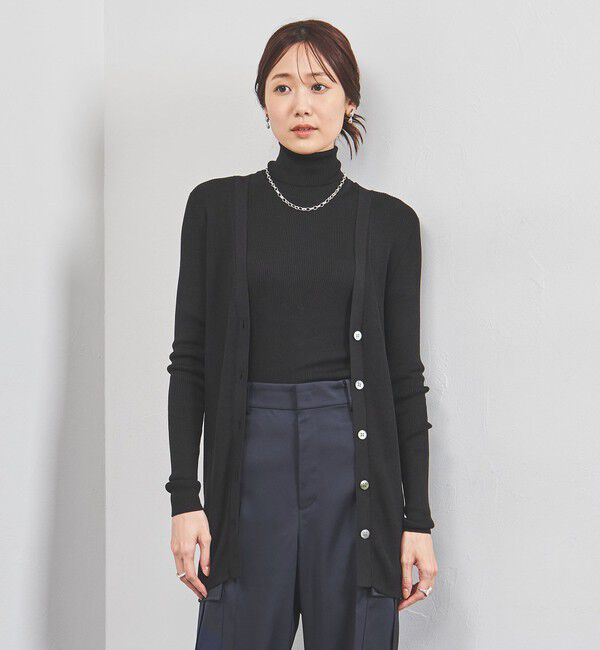 UNITED ARROWS「シルクリブ Vネック ロングカーディガン」|カーディガン|