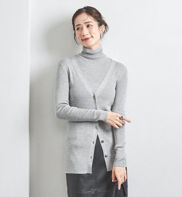 UNITED ARROWS「シルクリブ Vネック ロングカーディガン」|カーディガン|LT.GRAY