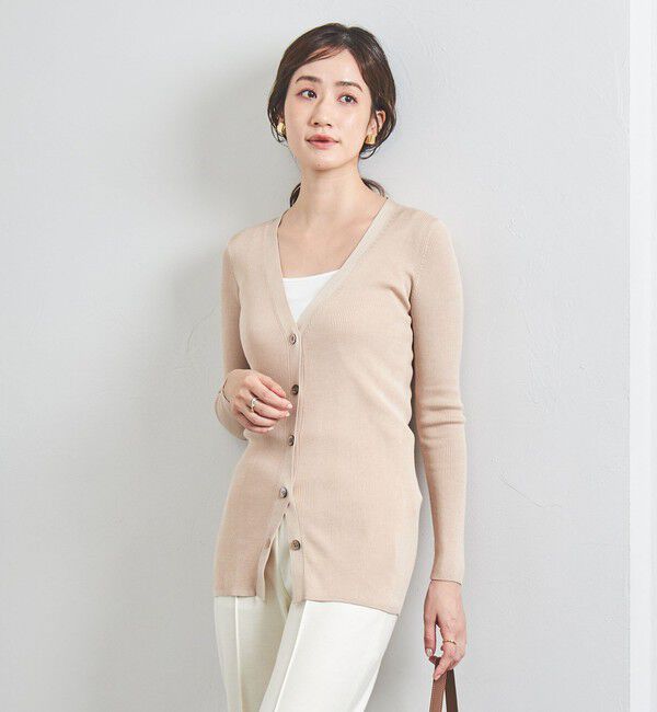 UNITED ARROWS「シルクリブ Vネック ロングカーディガン」|カーディガン|
