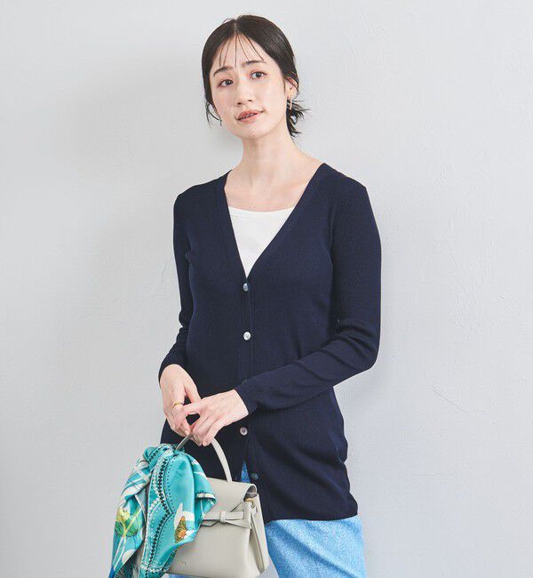 UNITED ARROWS「シルクリブ Vネック ロングカーディガン」|カーディガン|
