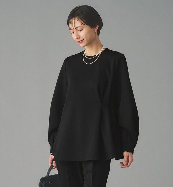 UNITED ARROWS「SPONGY クルーネック ギャザー ブラウス」|シャツ・ブラウス|BLACK