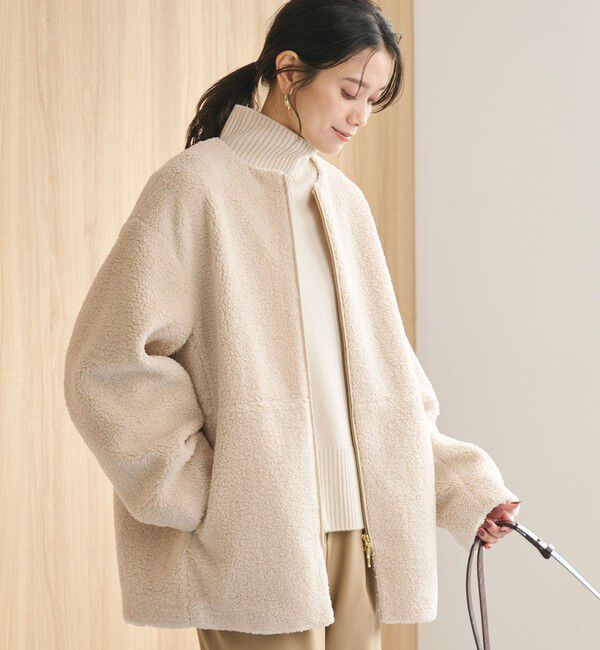 新品グリーンレーベルリラクシング　ボアノーカラー ブルゾンSHORT-36サイズ size SHORTあり］ボア ノーカラー ブルゾン（UNITED ARROWS green