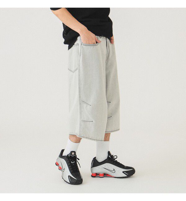 BEAMS「5ポケット クウォーターレングス ワイドデニム」|デニム|