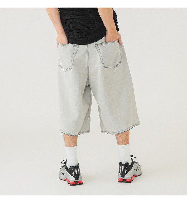 BEAMS「5ポケット クウォーターレングス ワイドデニム」|デニム|