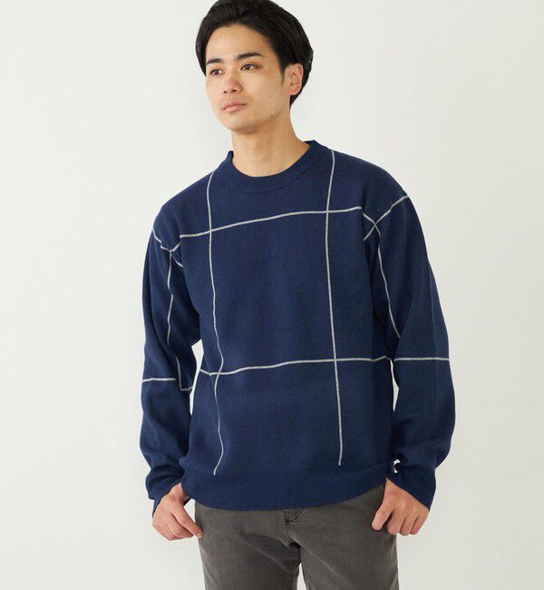 SHIPS Colors 「SHIPS Colors:〈洗濯機可能〉総柄 ジャカード ニット」|ニット・セーター|ネイビー