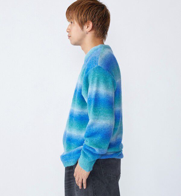 SHIPS「City Ambient Products: 〈手洗い可能〉グラデーション オンブレ ボーダー クルーネック ニット」|ニット・セーター|
