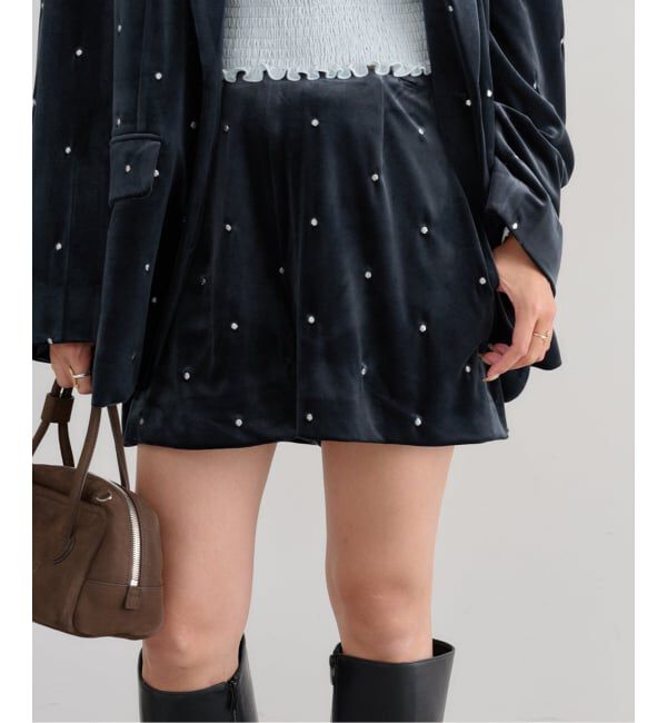 U by SPICK&SPAN「ドット刺繍ベロアパンツ」|その他|ネイビー