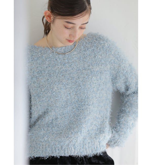  「【洗える】ファンシーヤーンニットプルオーバー」|ニット・セーター|ブルー