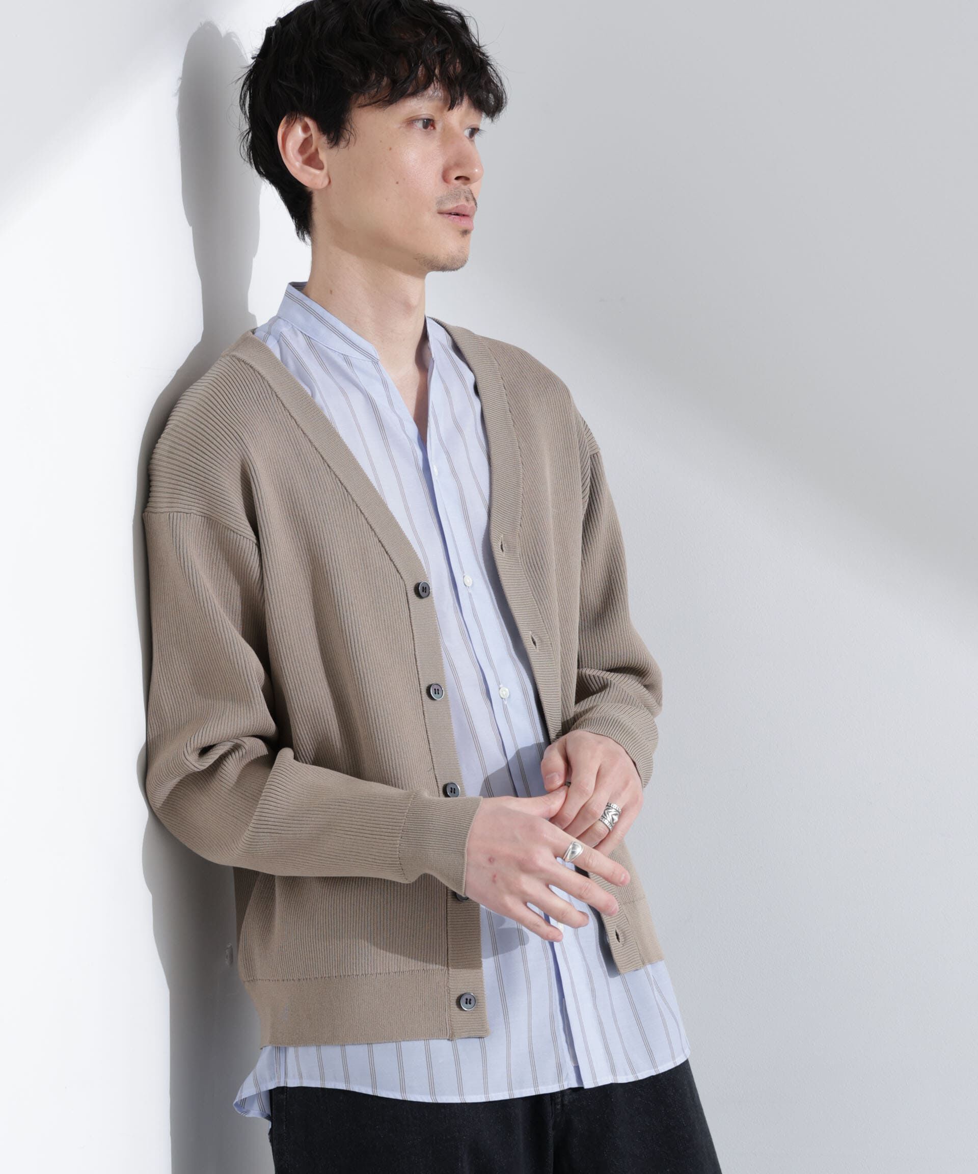  「CICAドライタッチ リブカーディガン」|カーディガン|グレージュ3