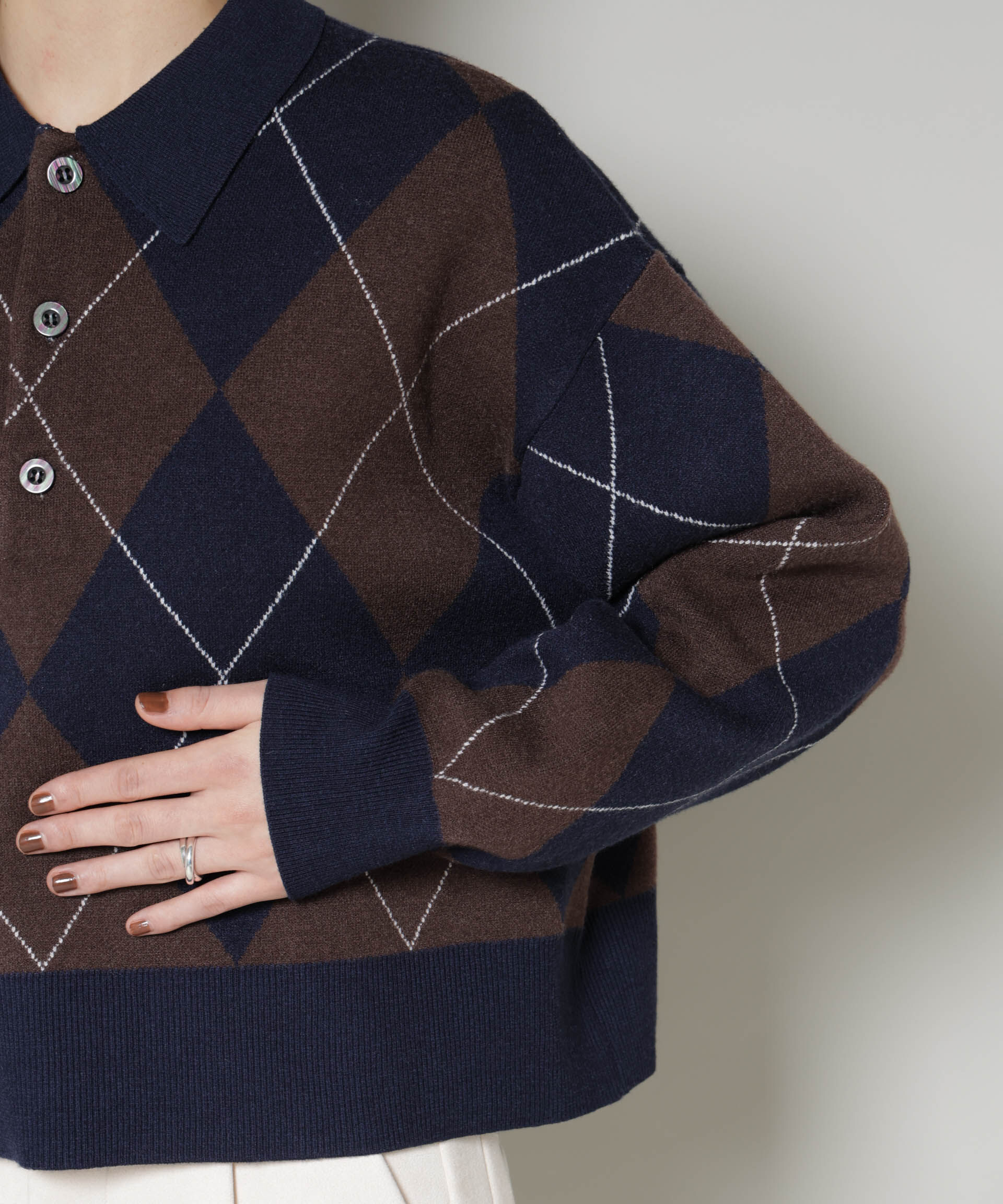 nano･universe「アーガイルワイドポロニット」|ニット・セーター|