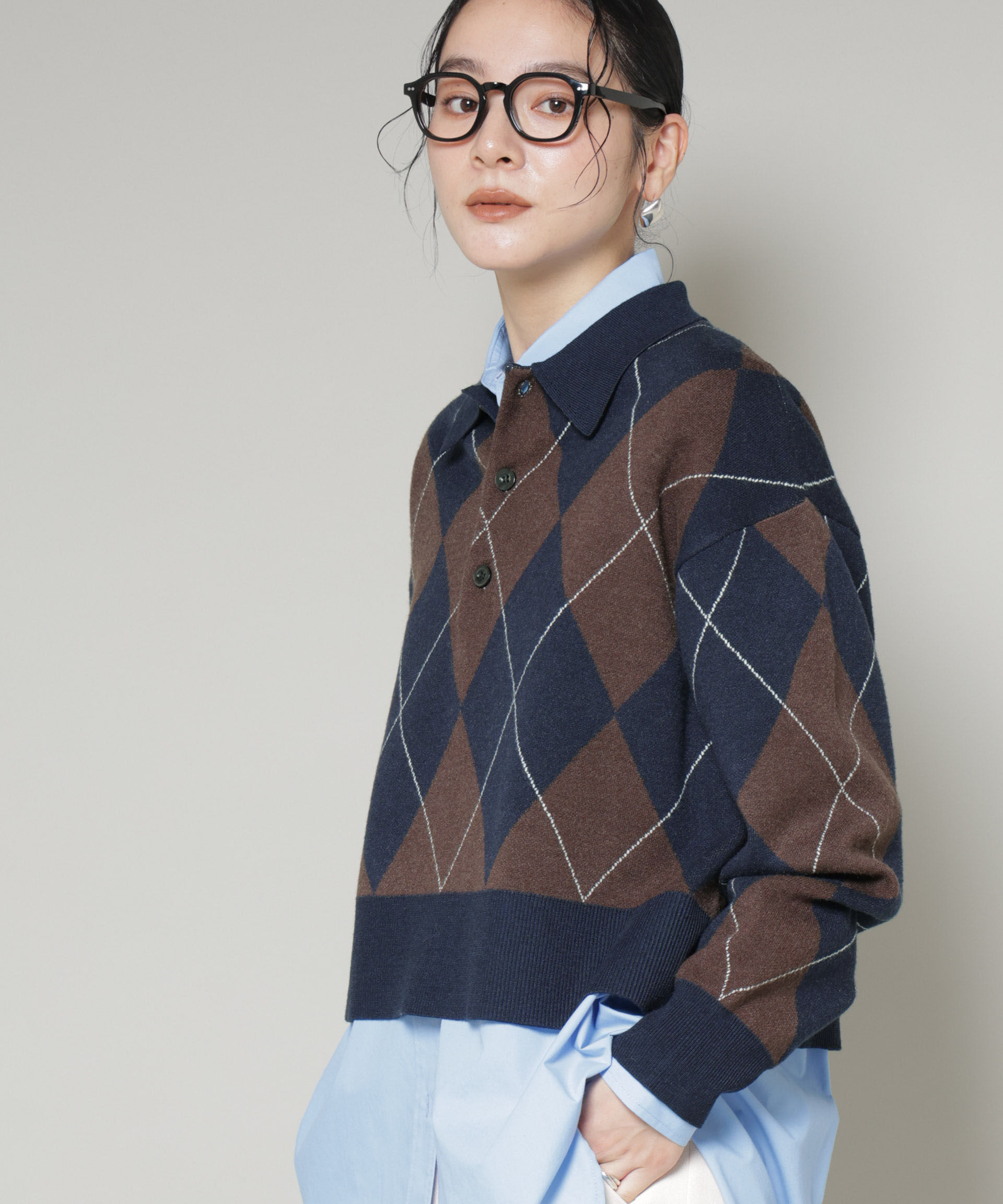 nano･universe「アーガイルワイドポロニット」|ニット・セーター|