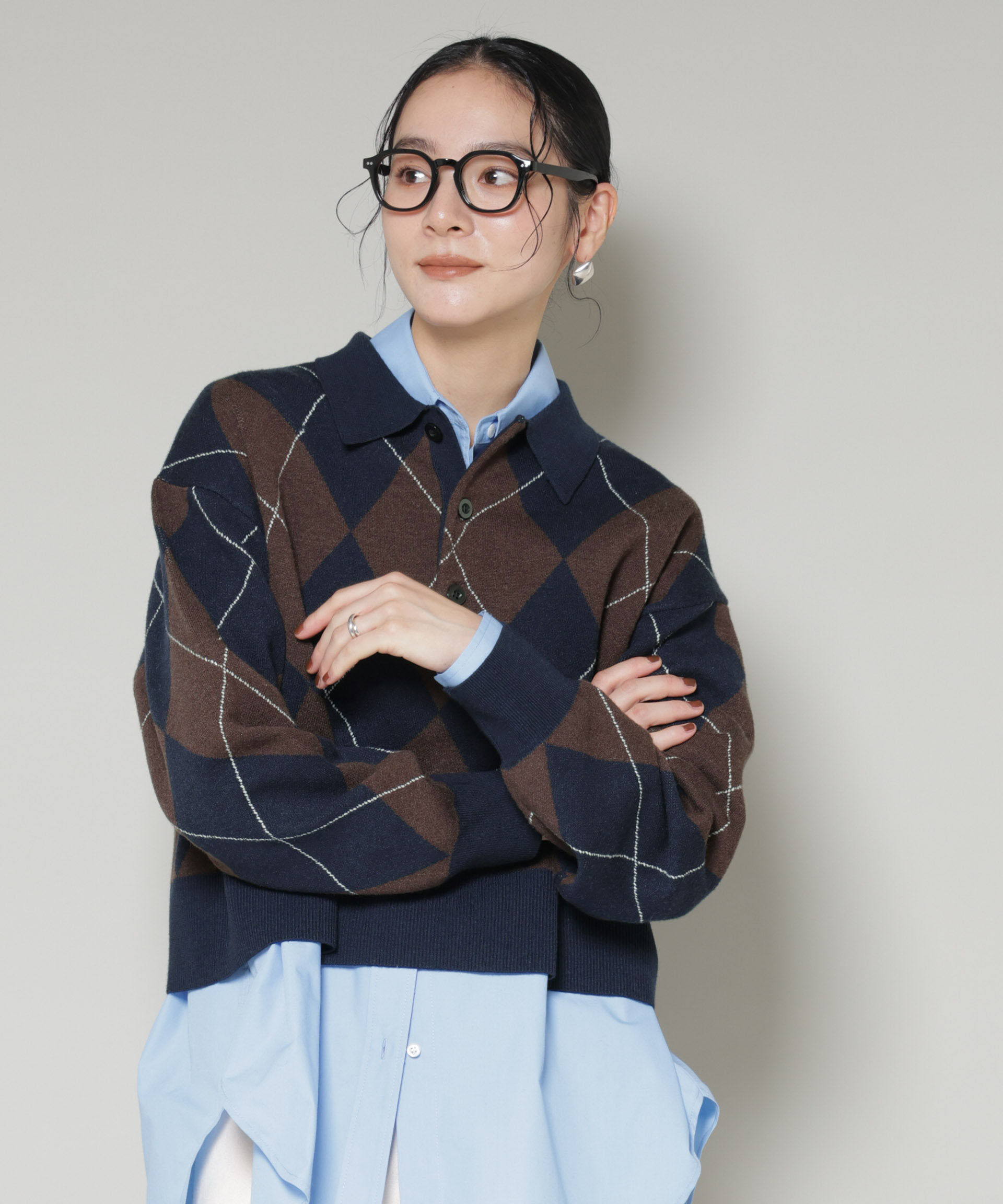 nano･universe「アーガイルワイドポロニット」|ニット・セーター|