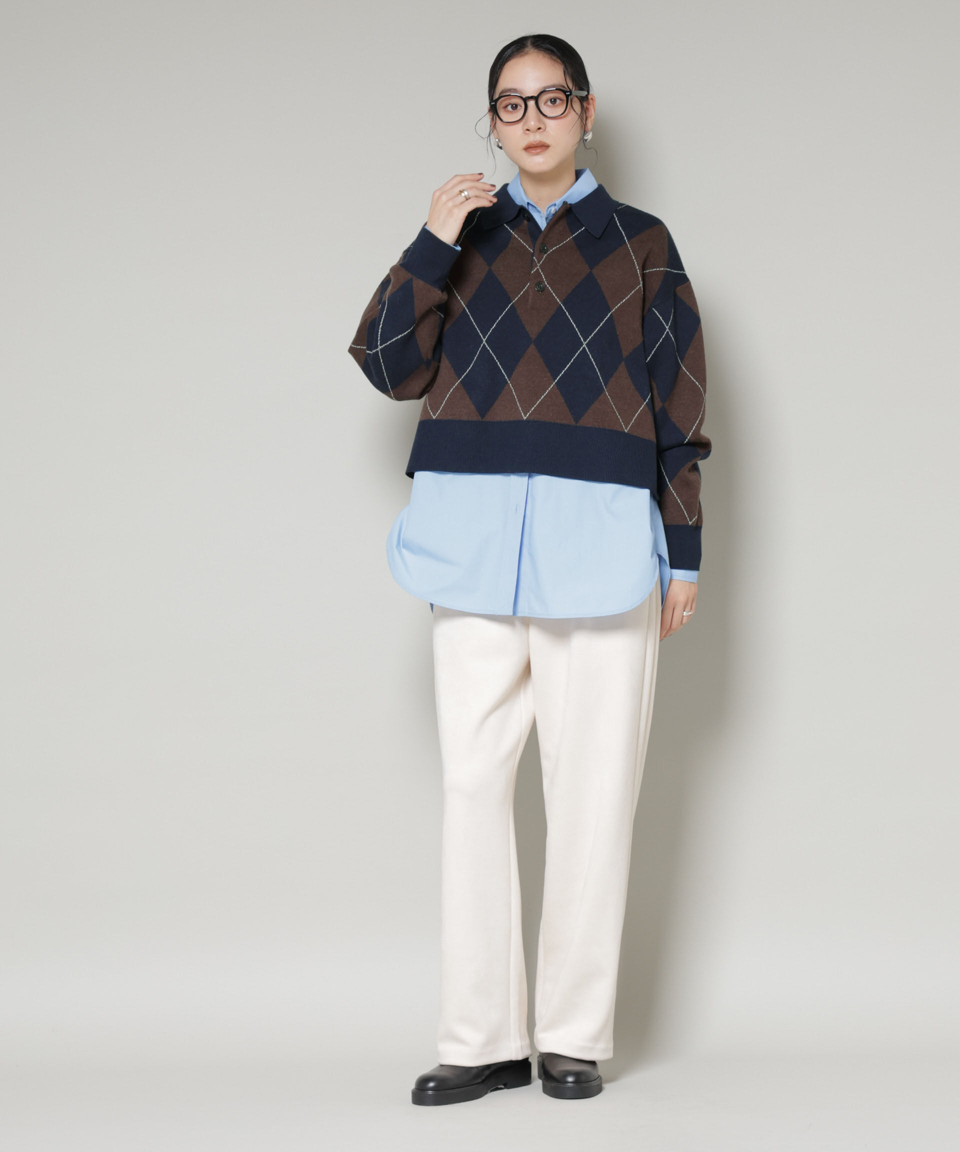 nano･universe「アーガイルワイドポロニット」|ニット・セーター|