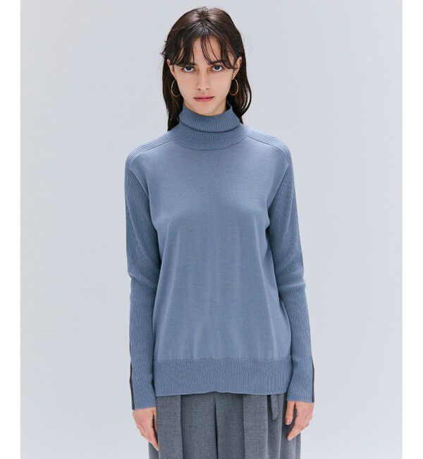 BEIGE,「【洗える・VERY NaVY掲載】LA MONNAIE / バイカラーウールタートルニット」|ニット・セーター|Dull Blue &times; Warm Gr