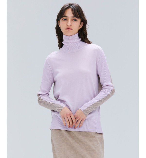 BEIGE,「【洗える・VERY NaVY掲載】LA MONNAIE / バイカラーウールタートルニット」|ニット・セーター|Lilac &times; Taupe