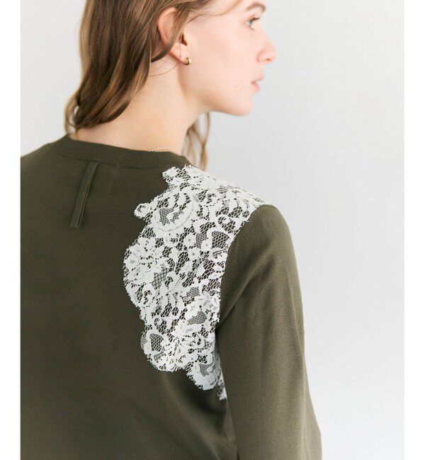 BEIGE,「WILLOW / アシンメトリーレースクルーネックニット」|ニット・セーター|