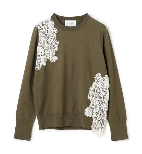 BEIGE,「WILLOW / アシンメトリーレースクルーネックニット」|ニット・セーター|