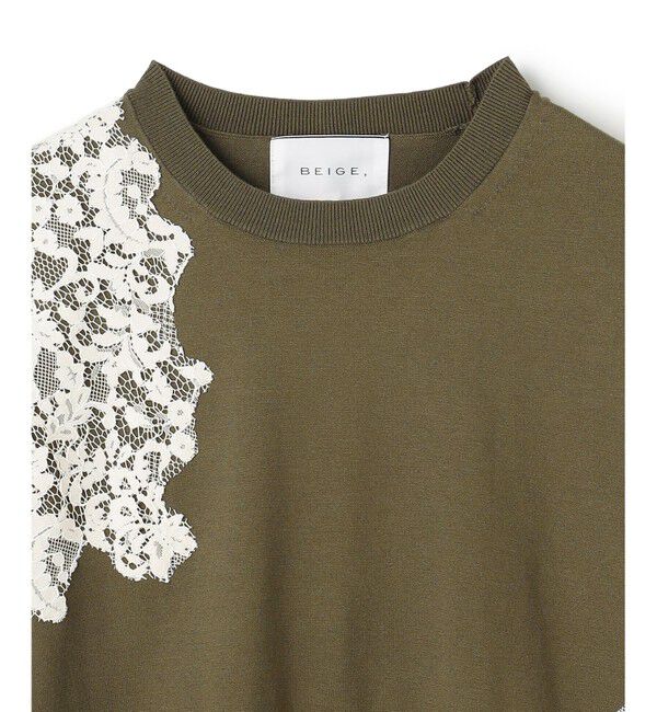 BEIGE,「WILLOW / アシンメトリーレースクルーネックニット」|ニット・セーター|