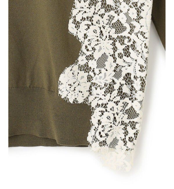 BEIGE,「WILLOW / アシンメトリーレースクルーネックニット」|ニット・セーター|