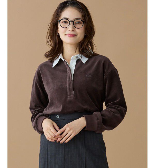 LACOSTE「ルーズシルエット サイドスリット ベロアポロシャツ」|ポロシャツ|