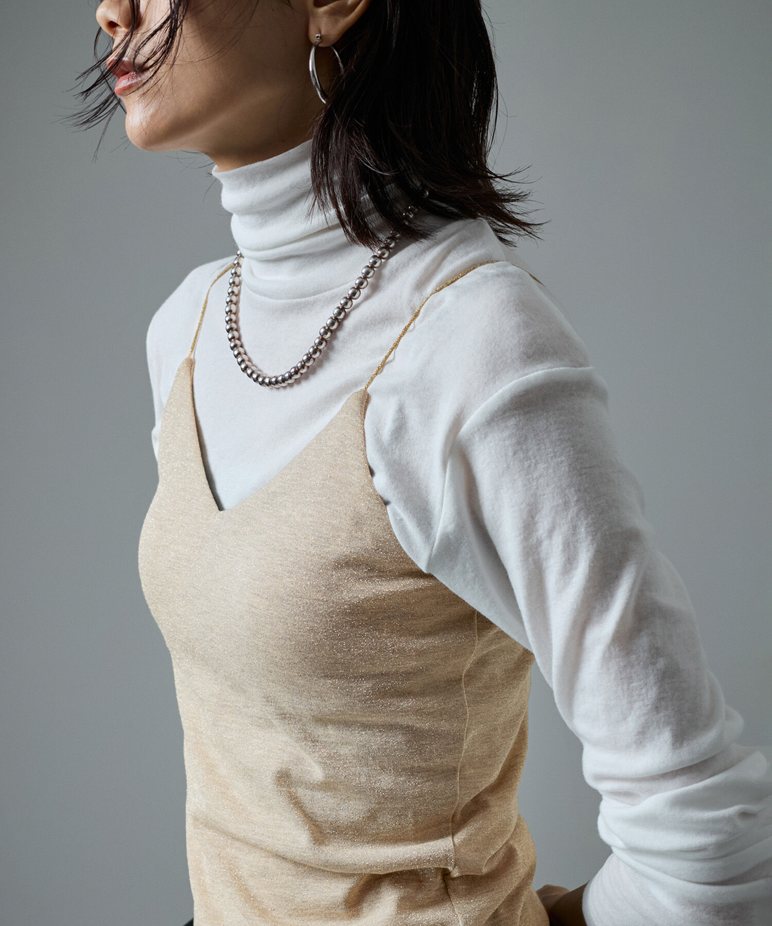 SALON adam et rope'「スパークルラメカップ付きVネックキャミ」|キャミソール|