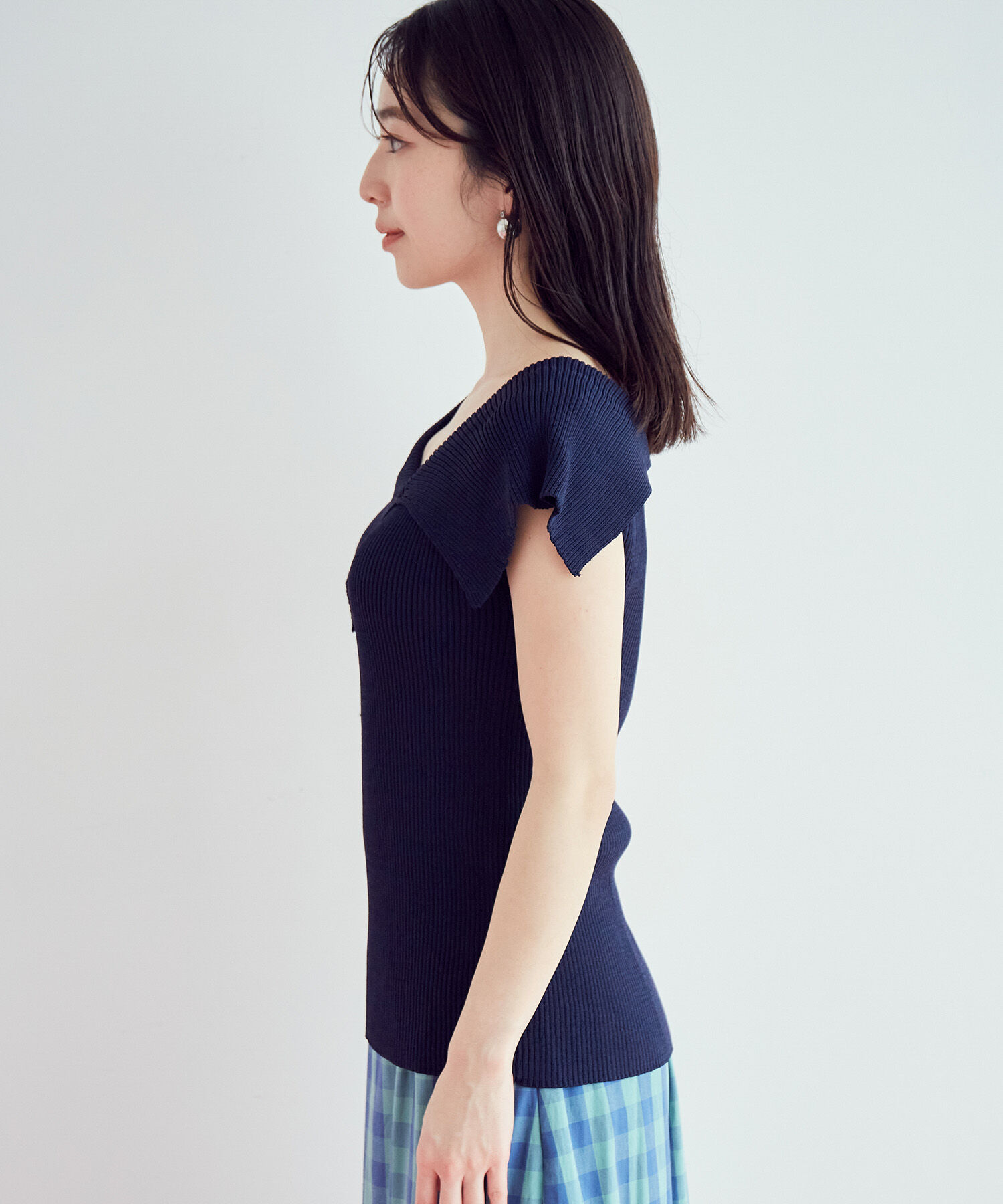 VIS「アシンメトリービッグカラーノースリーブニット【sustainable】」|Tシャツ・カットソー|