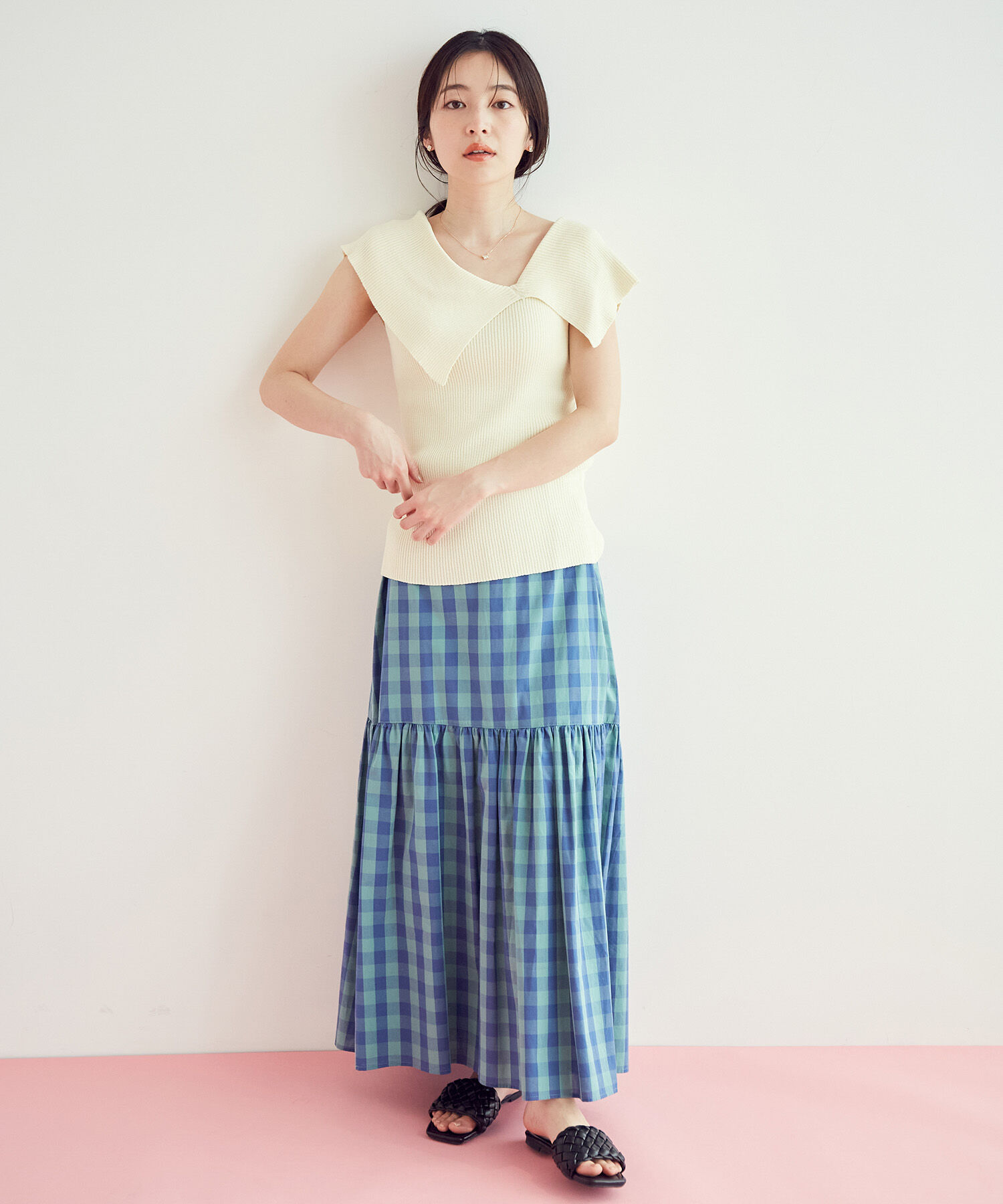 VIS「アシンメトリービッグカラーノースリーブニット【sustainable】」|Tシャツ・カットソー|