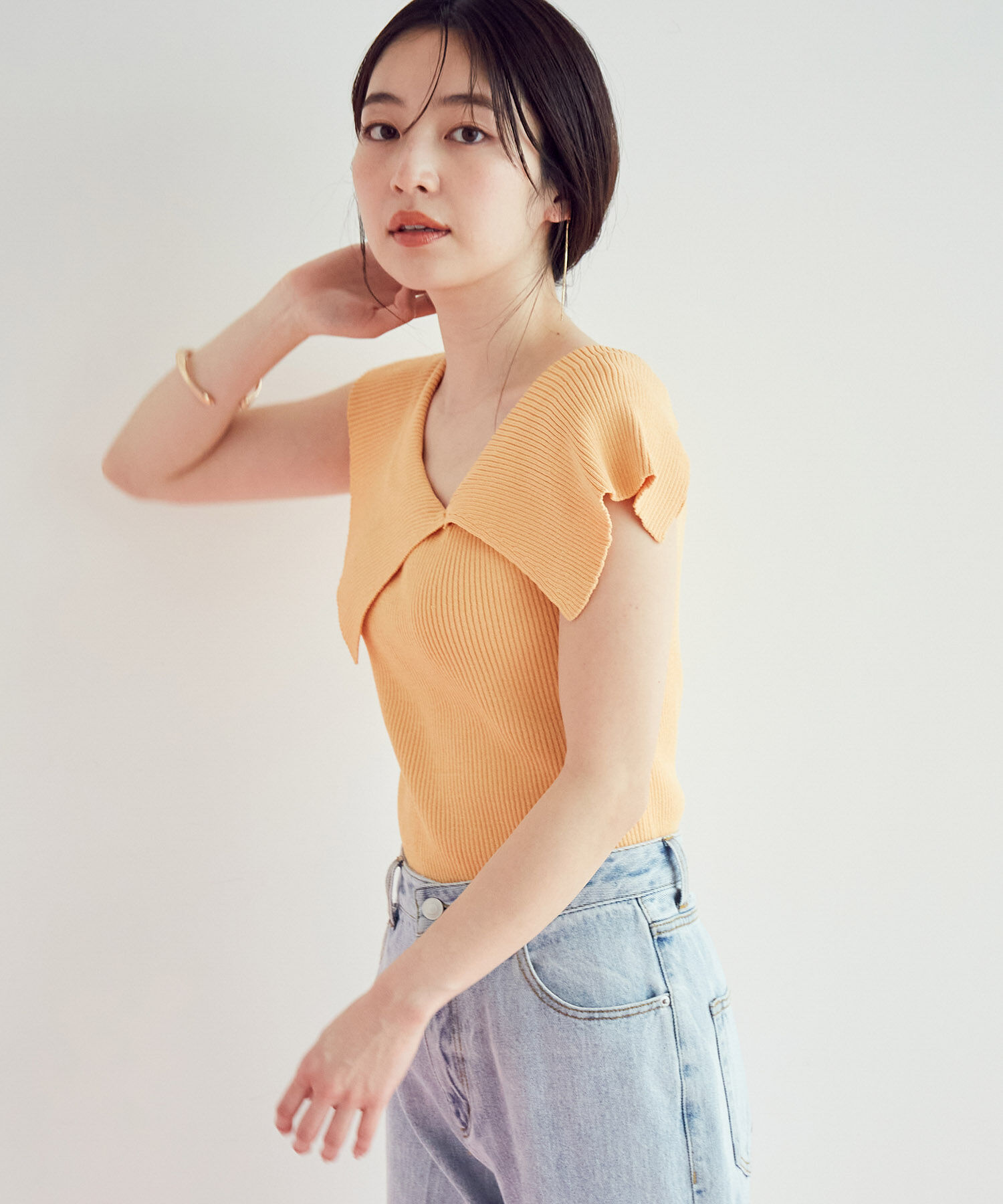 VIS「アシンメトリービッグカラーノースリーブニット【sustainable】」|Tシャツ・カットソー|