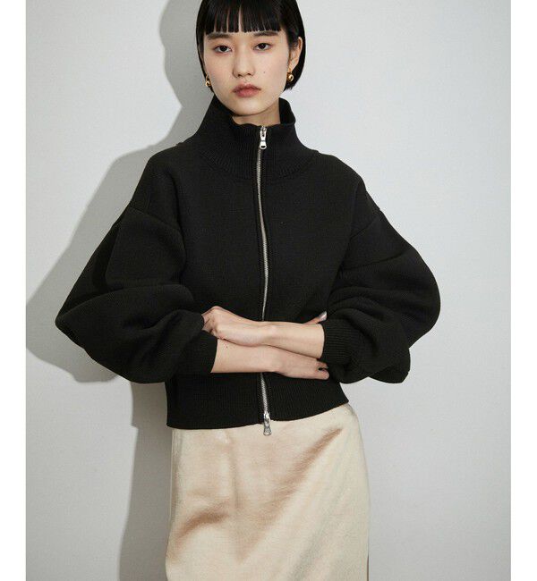 ADAM ET ROPE'「【WEB限定】ショートジャカードドライバーズニット」|カーディガン|ブラック(01)