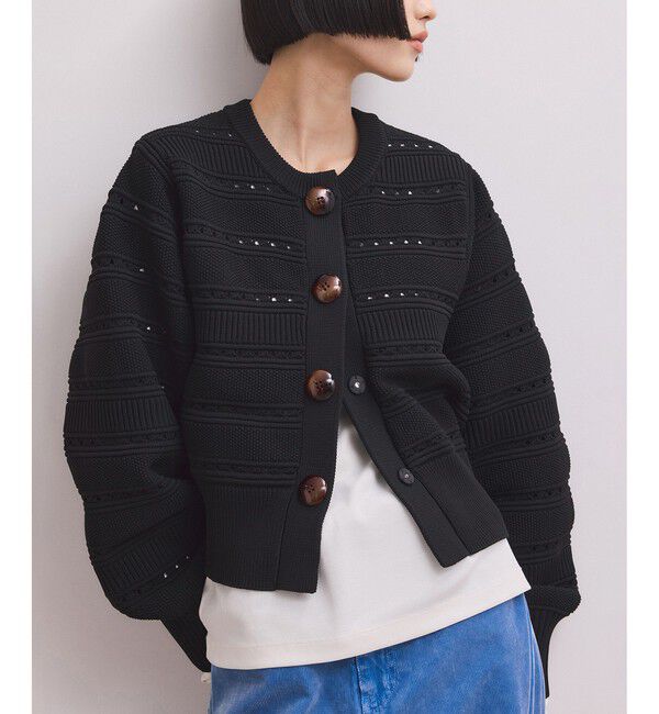 ADAM ET ROPE'「【WEB限定】mixパターンニットカーディガン」|カーディガン|ブラック(01)