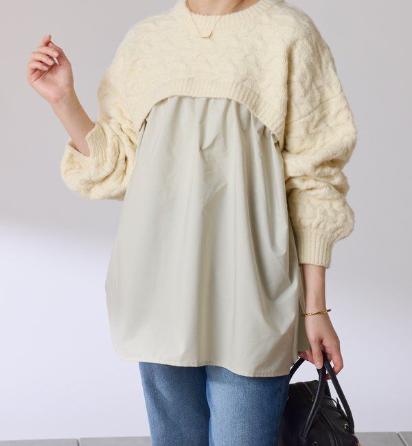  「編み柄ドッキングニット」|ニット・セーター|アイボリー