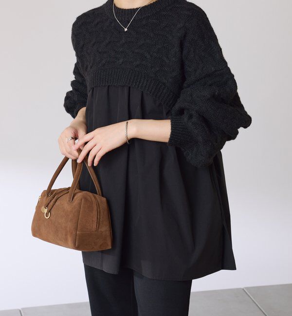  「編み柄ドッキングニット」|ニット・セーター|ブラック